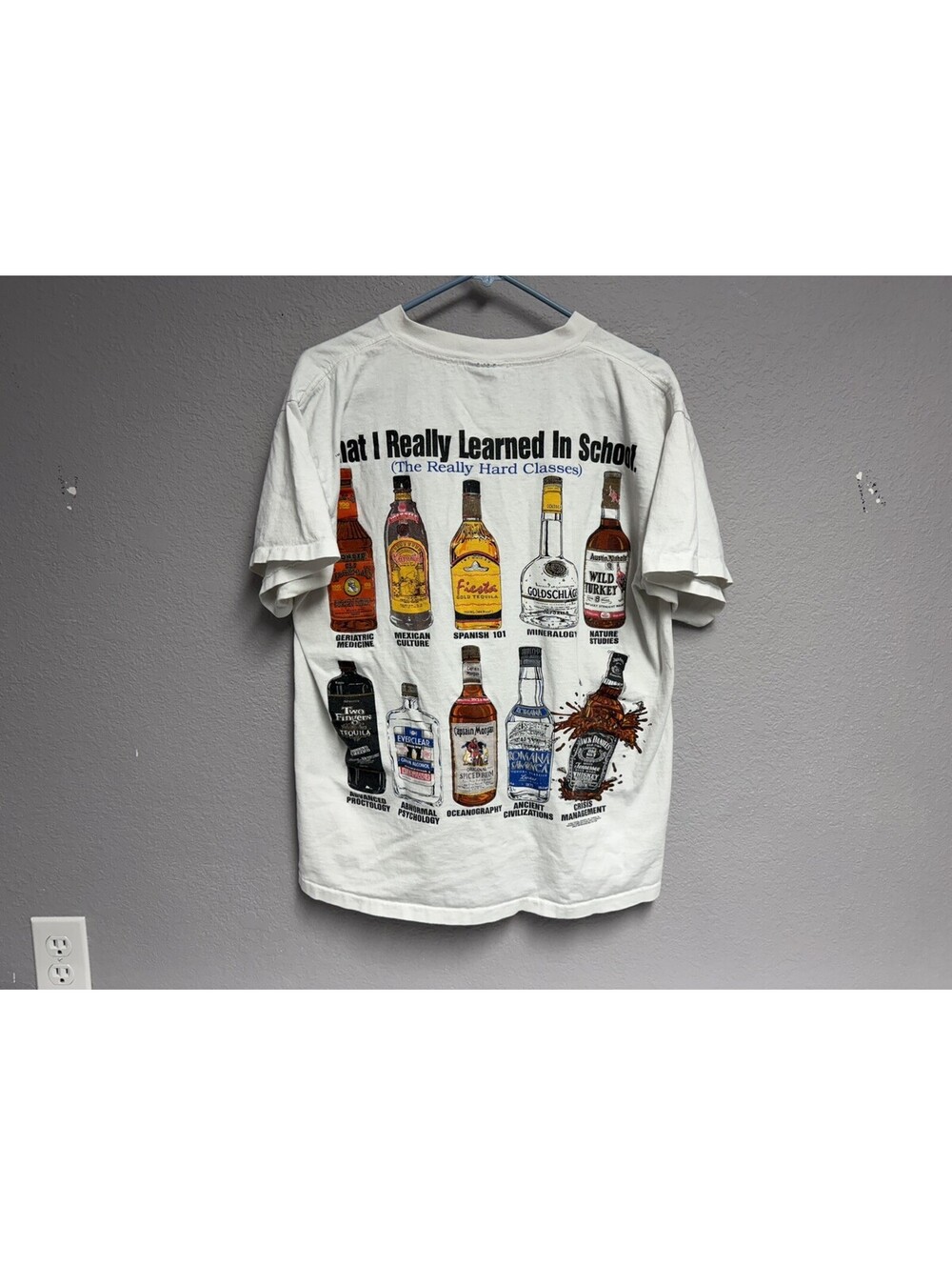 Vintage 90s What I Really Learned In School Liquor Alcohol Graphic T-Shirt Large